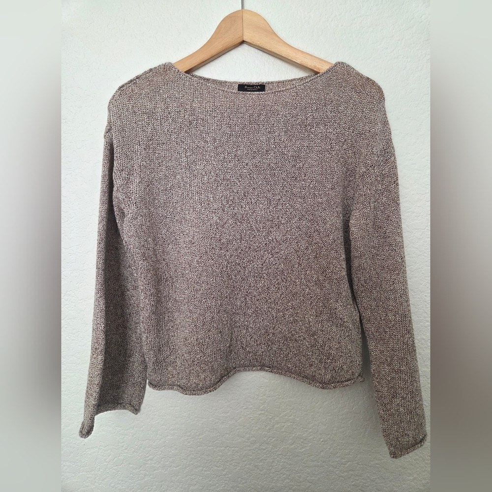 Massimo Dutti Marled Knit Cropped Sweater Neutral Brown XS